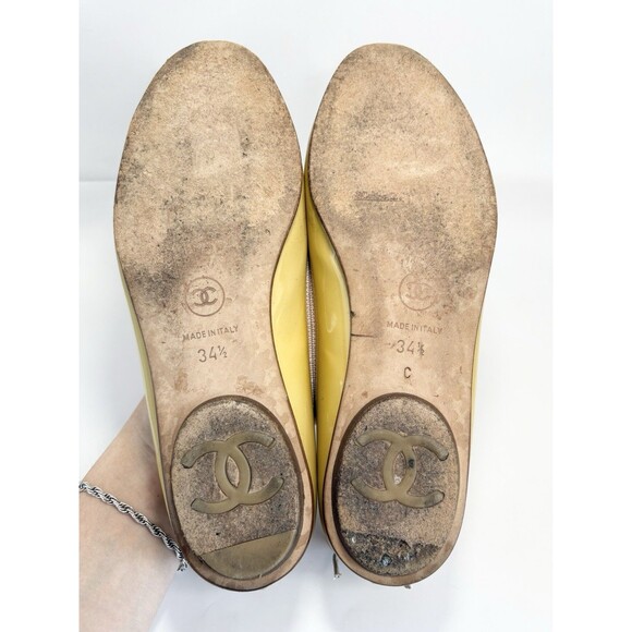 Chanel Ballet Flats Yellow Patent Leather w/ Large CC Logo Y2K Sz EU 34.5 4.5 - Picture 10 of 16
